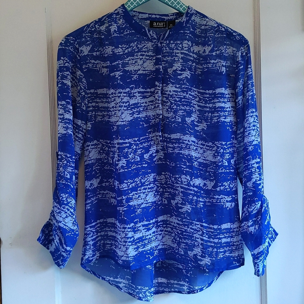 A.N.A Petite Sheer 3/4 Button Popover Blouse